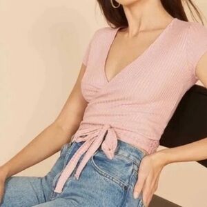 Reformation | Pink Wrap Short Sleeve